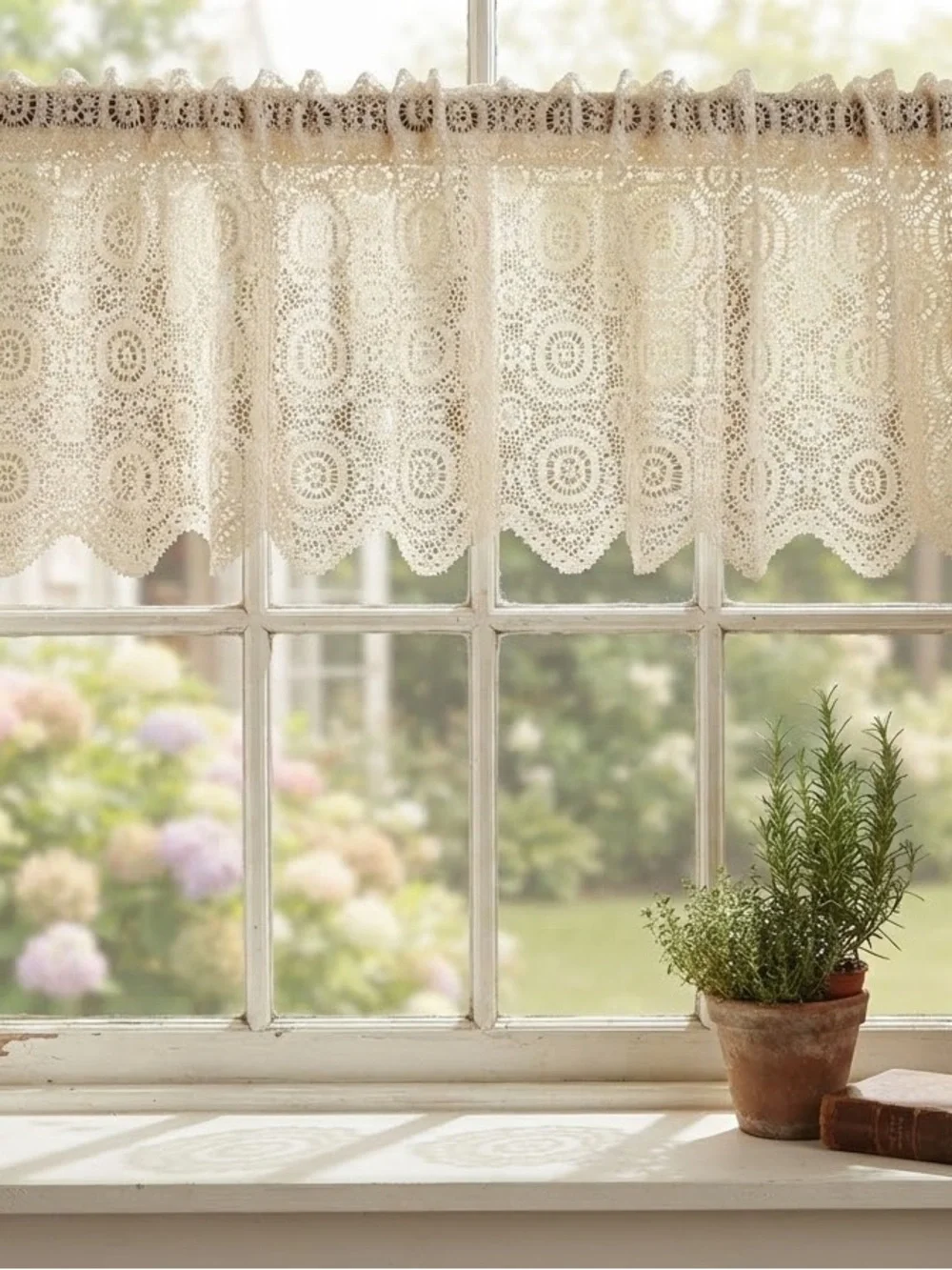 Vintage Crochet Lace Cafe Curtain Valance - Cream